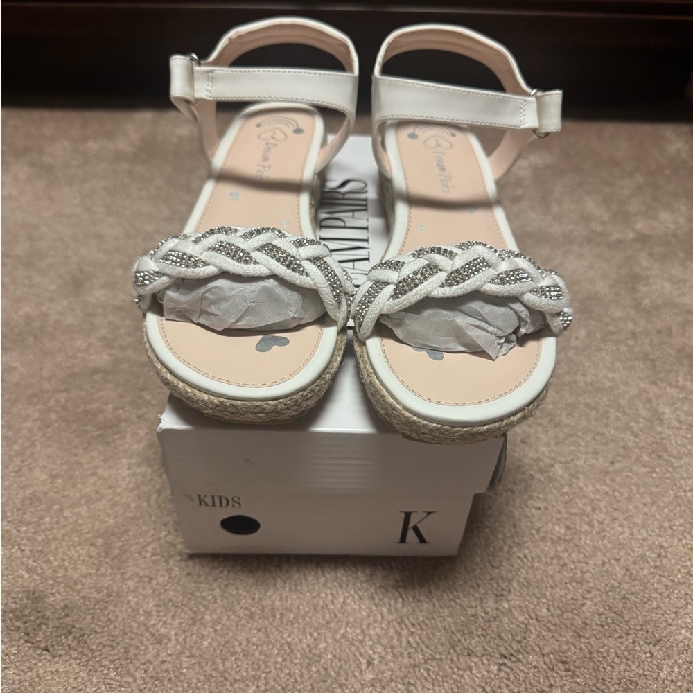 White Kids Sandals with Rhinestone Detail